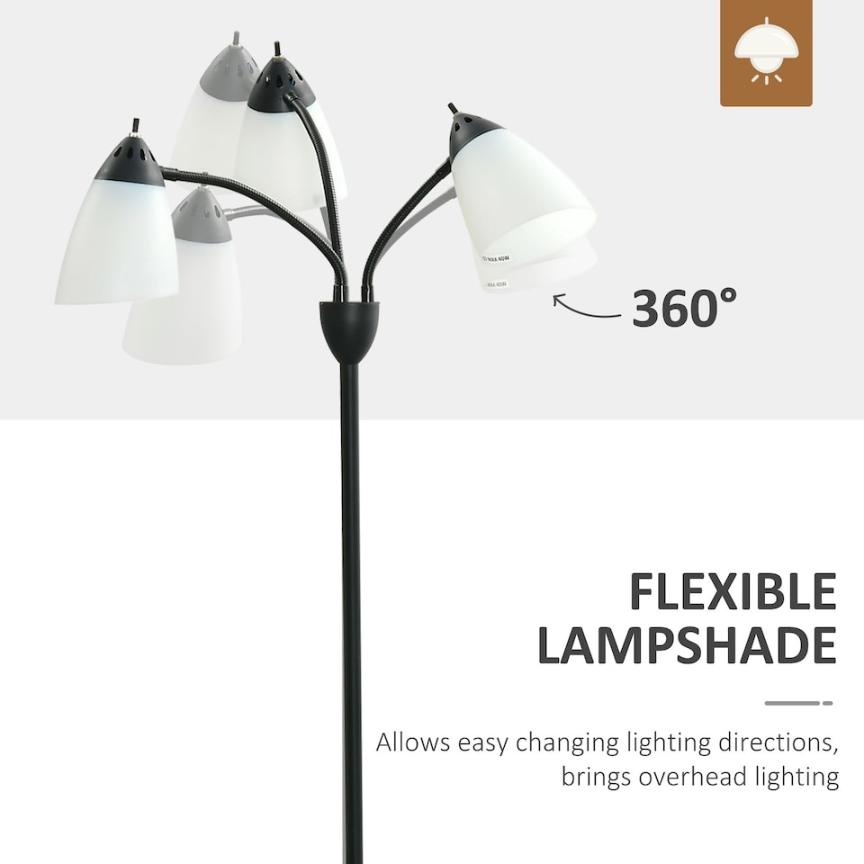 image 1 of HOMCOM Tree Floor Lamp with 3 Adjustable Light, Industrial Standing Lamp, Black