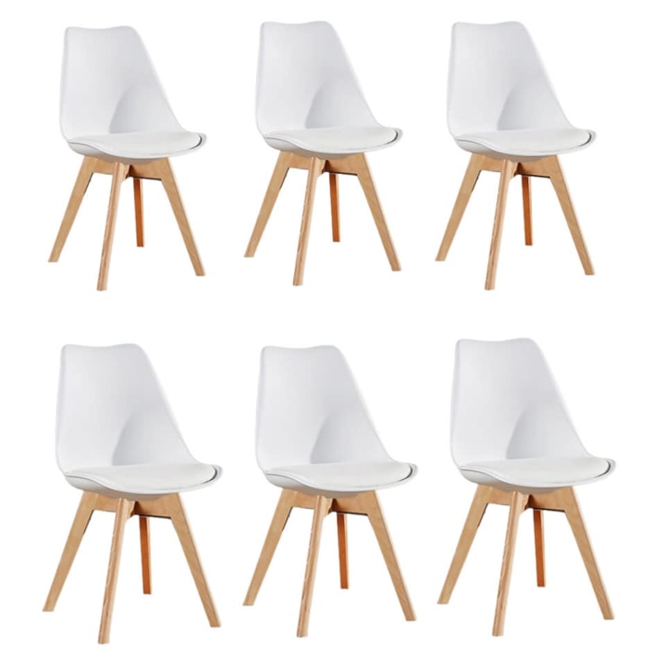 image 1 of Set of 6 Scandinavian Dining Chairs with Leather Cushions Solid Wood Legs Black
