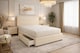 image 3 of Divan Bed Set Headboard and Footboard with Mattress 4ft Small Double Cream Suede Storage 2 Drawers Right Side Laying in Bed
