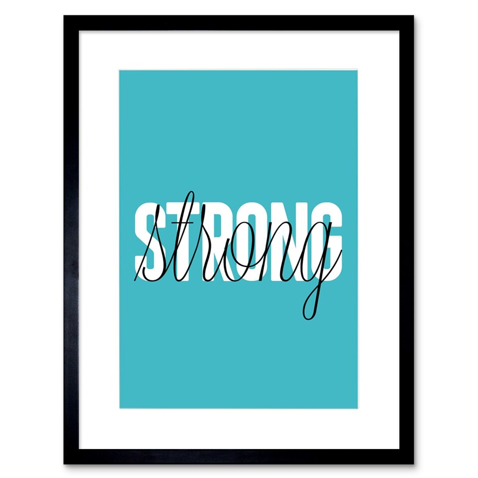 image 1 of Strong Word Simple Bold Blue 9x7" Black Framed Wall Art Print