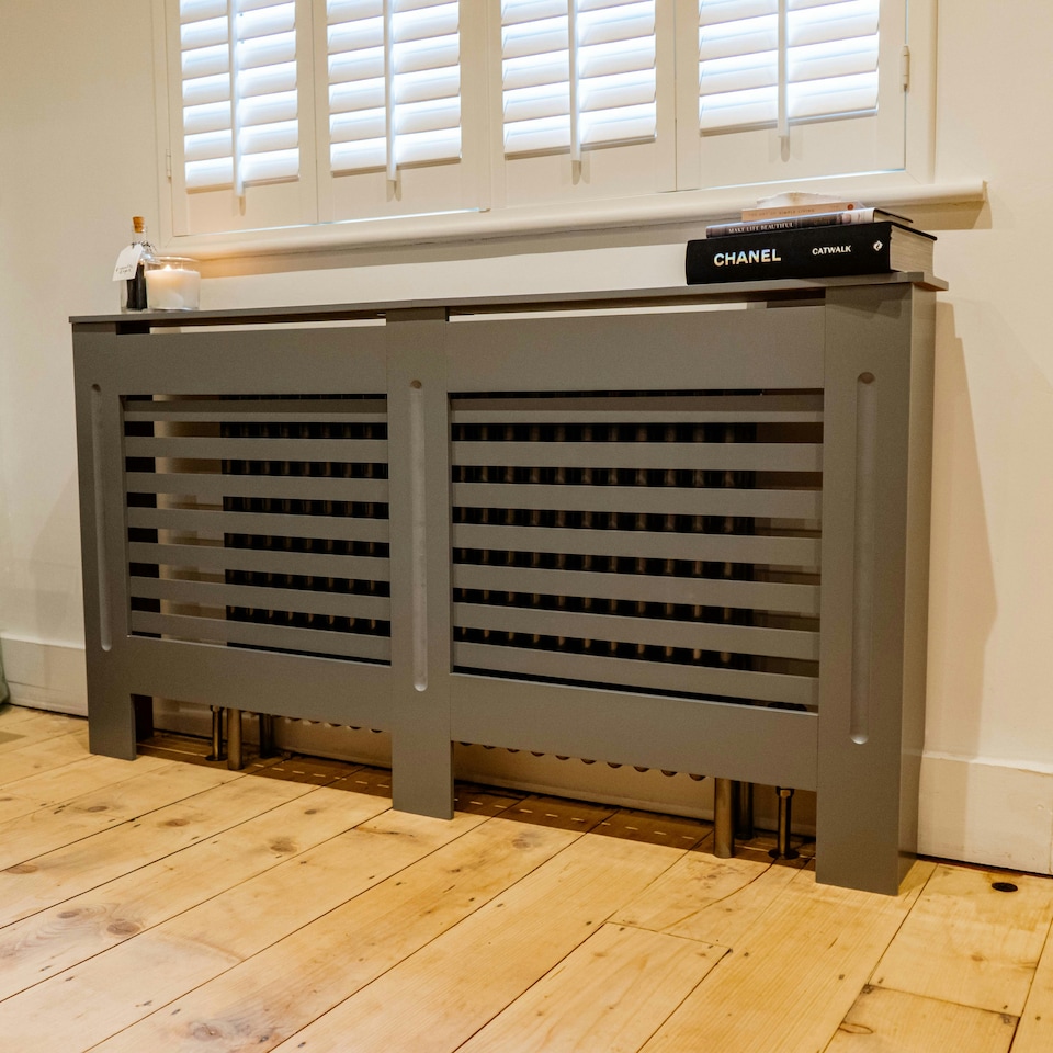 image 1 of Stylish MDF Grey Horizontal Design Radiator Cover - Large