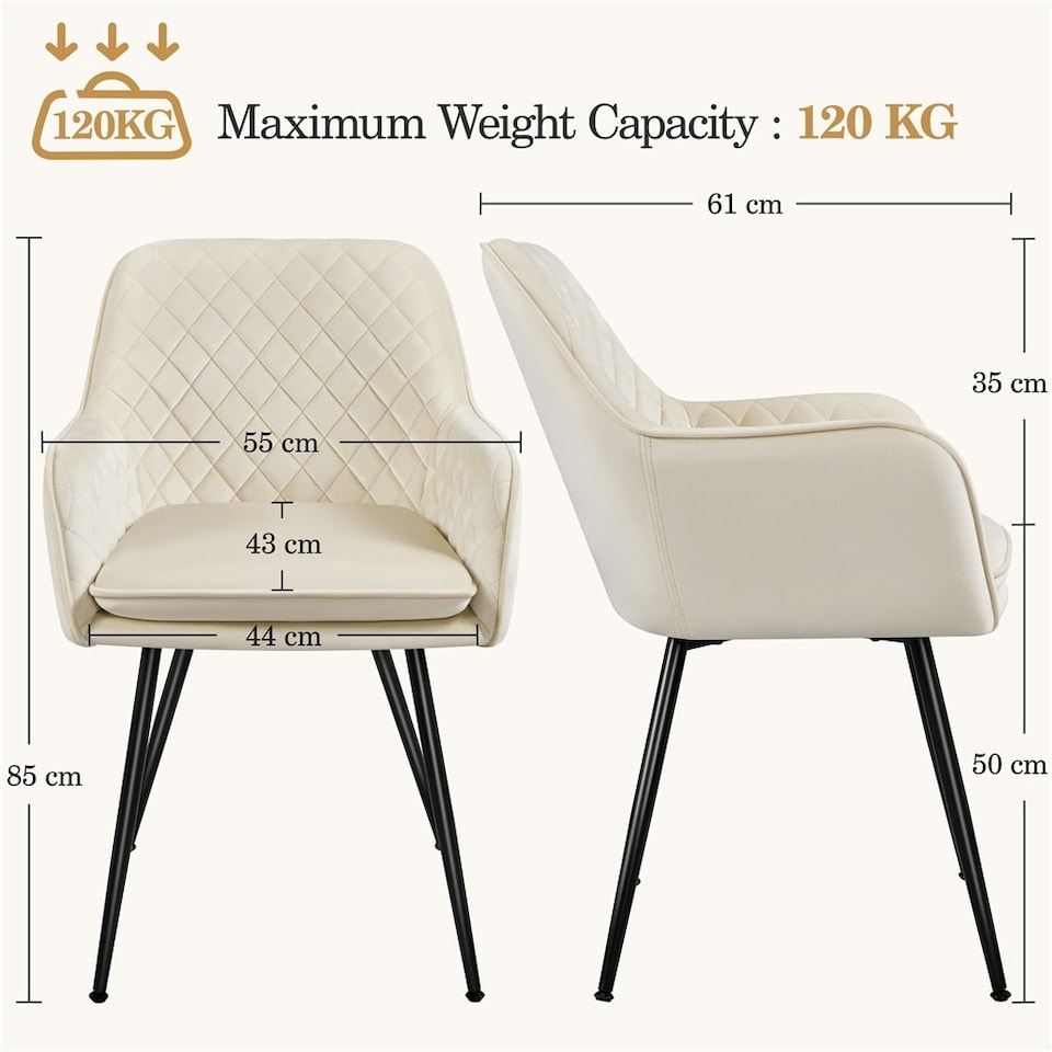 image 1 of Yaheetech Set of 2 Upholstered Dining Chairs with Velvet Fabric N/A | Beige
