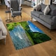 image 2 of landscape with mountains, forest and a river in front. beautiful scenery (Rug) Blue | XL