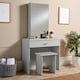 image 4 of Makeup Dressing Table Set With Sliding Storage Space Vanity Mirror and Stool White