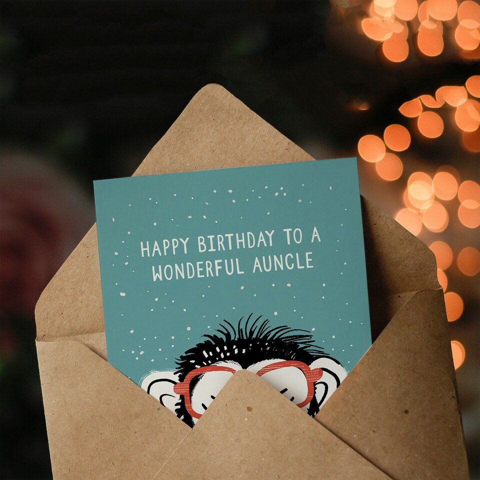image 1 of Wonderful Auncle Cheeky Chimp Nerd Non Binary Birthday Card