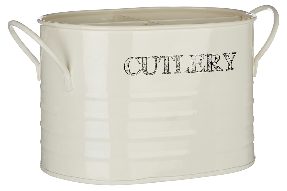 image 1 of Interiors by Premier Cutlery Caddy, Ceramic Holder With Handwritten Style Label, Ideal For Organising Knives, Forks & Spoons,