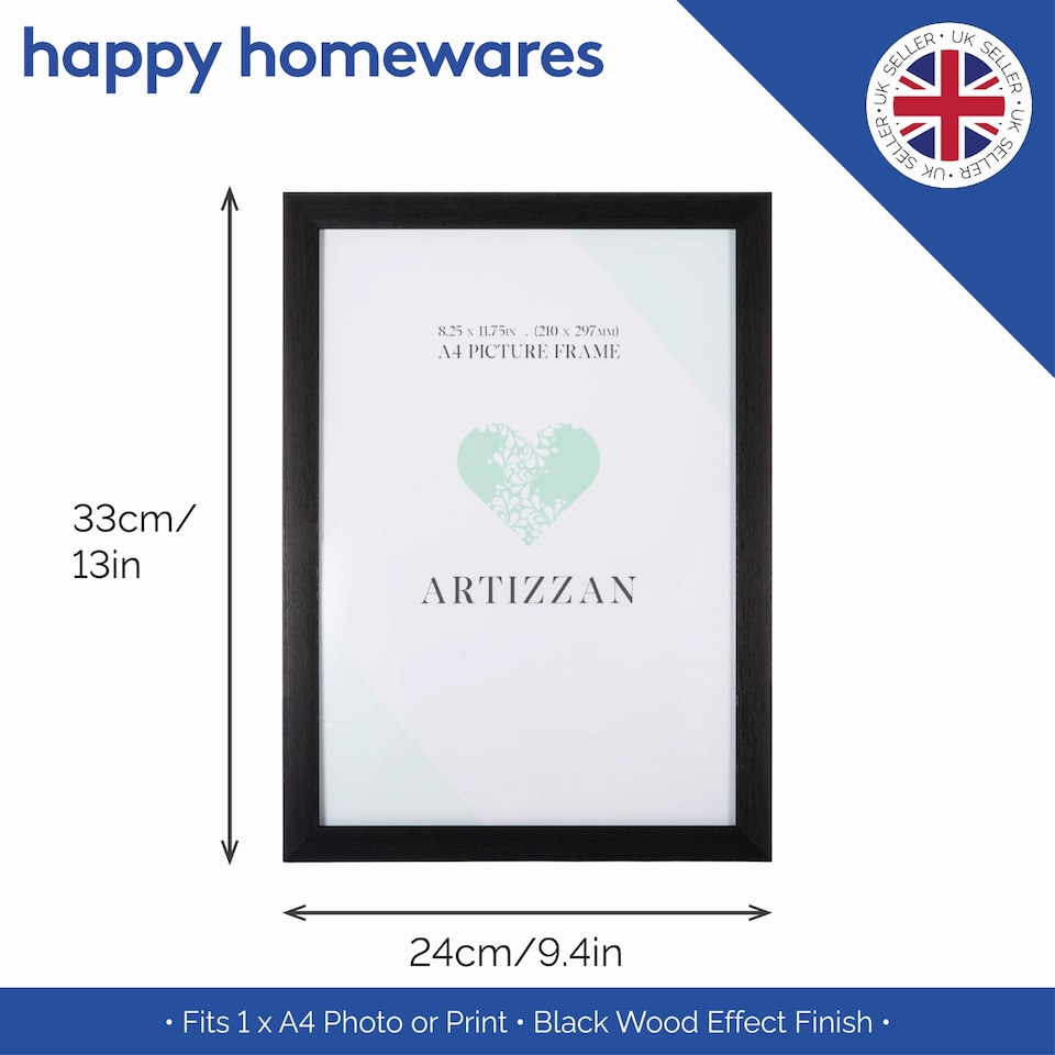 image 1 of Modern and Chic Black Veneer Wood Effect A4 Certificate Frame for Wall or Table | Black | M