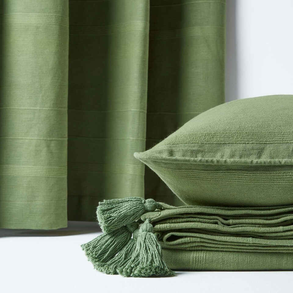 image 1 of Homescapes Cotton Rajput Ribbed Dark Olive Throw - 150 x 200 cm Green