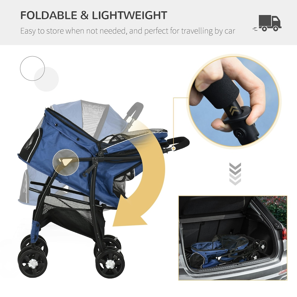 image 1 of PawHut Pet Stroller Dog Pram Pushchair Cat Travel Carriage Universal Wheels Blue