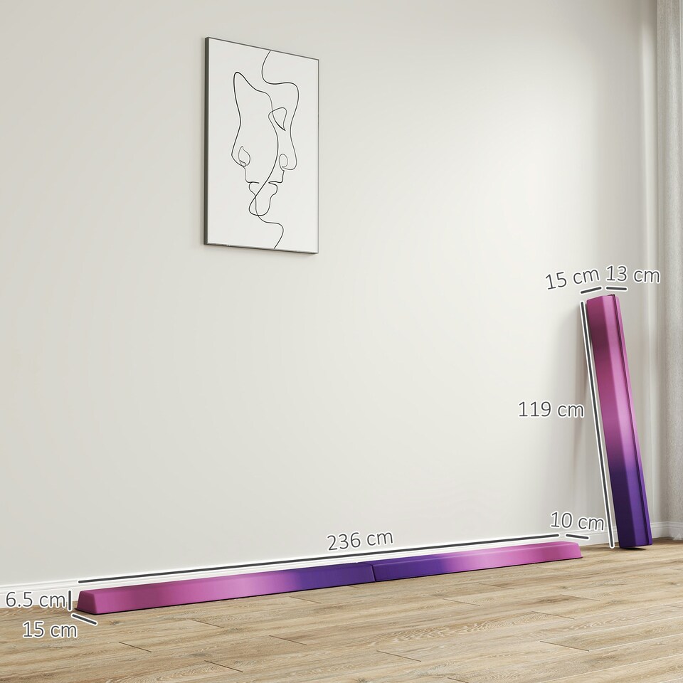 image 1 of SPORTNOW 7.7FT Folding Gymnastics Balance Beam with Anti-Slip Base, Purple