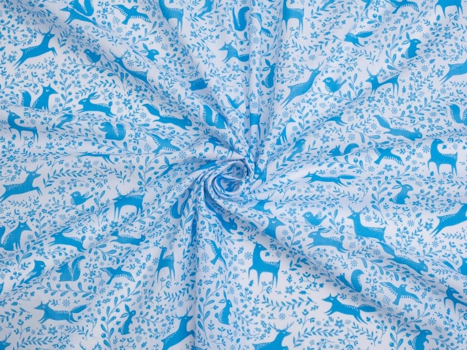 Blue Printed Polycotton Fabric for Dressmaking, 110cm / 43" Wide - per metre