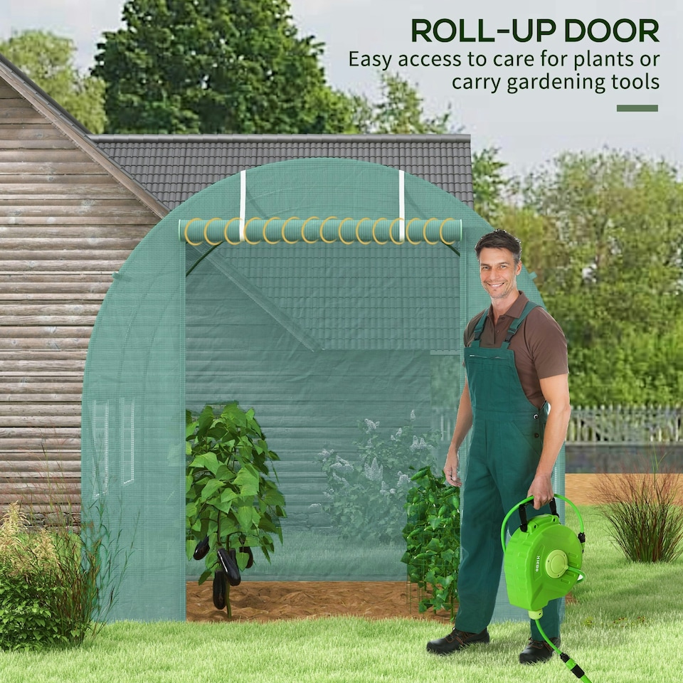 image 1 of Outsunny Polytunnel Greenhouse Outdoor Grow House Roll Up Door Windows 2x2.5m