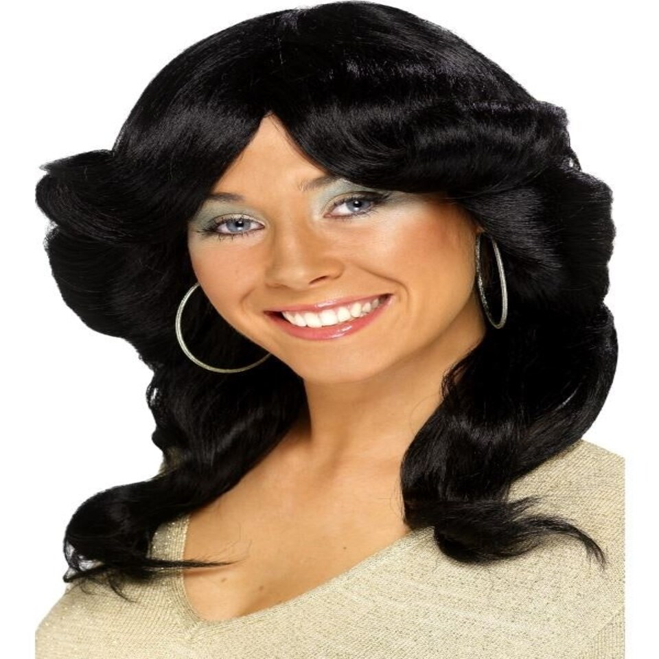 70s Flick Wig - Black - Long - Wavy & Layered - 42250 One Size