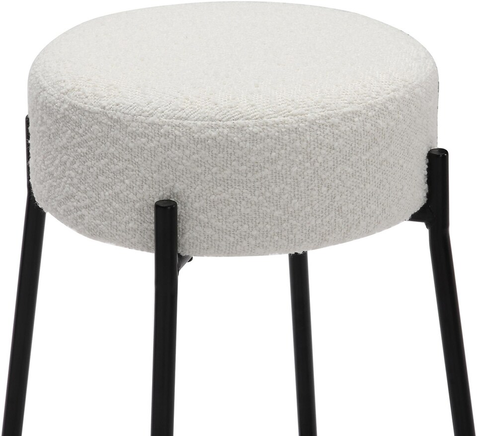image 1 of Rotonda Bouclé Kitchen Bar Stools, Fixed Height Metal Legs With Footrest, Breakfast Bar Stool - White (66cm)