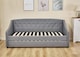 image 3 of Daybed with Trundle Grey 3ft Single with 2 Mattresses Fabric Tufted Wooden Bedroom | Grey | One Size