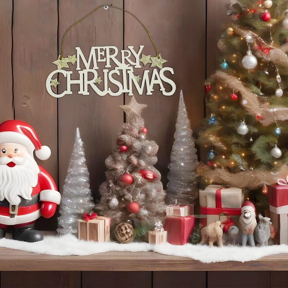 image 1 of Wooden Christmas Table Sign, Merry Christmas Sign Xmas Tabletop Centrepiece