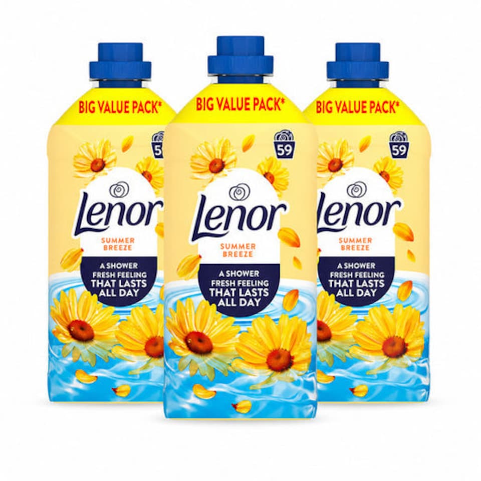 Lenor | Summer Breeze Fabric Conditioner 59 Wash | 177 Washes x 3 Bottles | 5481ml