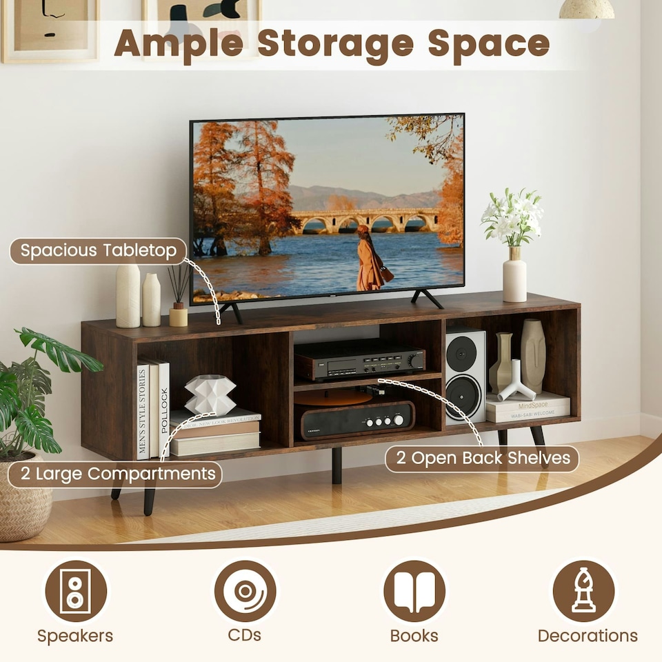 image 1 of COSTWAY 120cm Entertainment Center TV Stand for 55 Inches Brown Brown