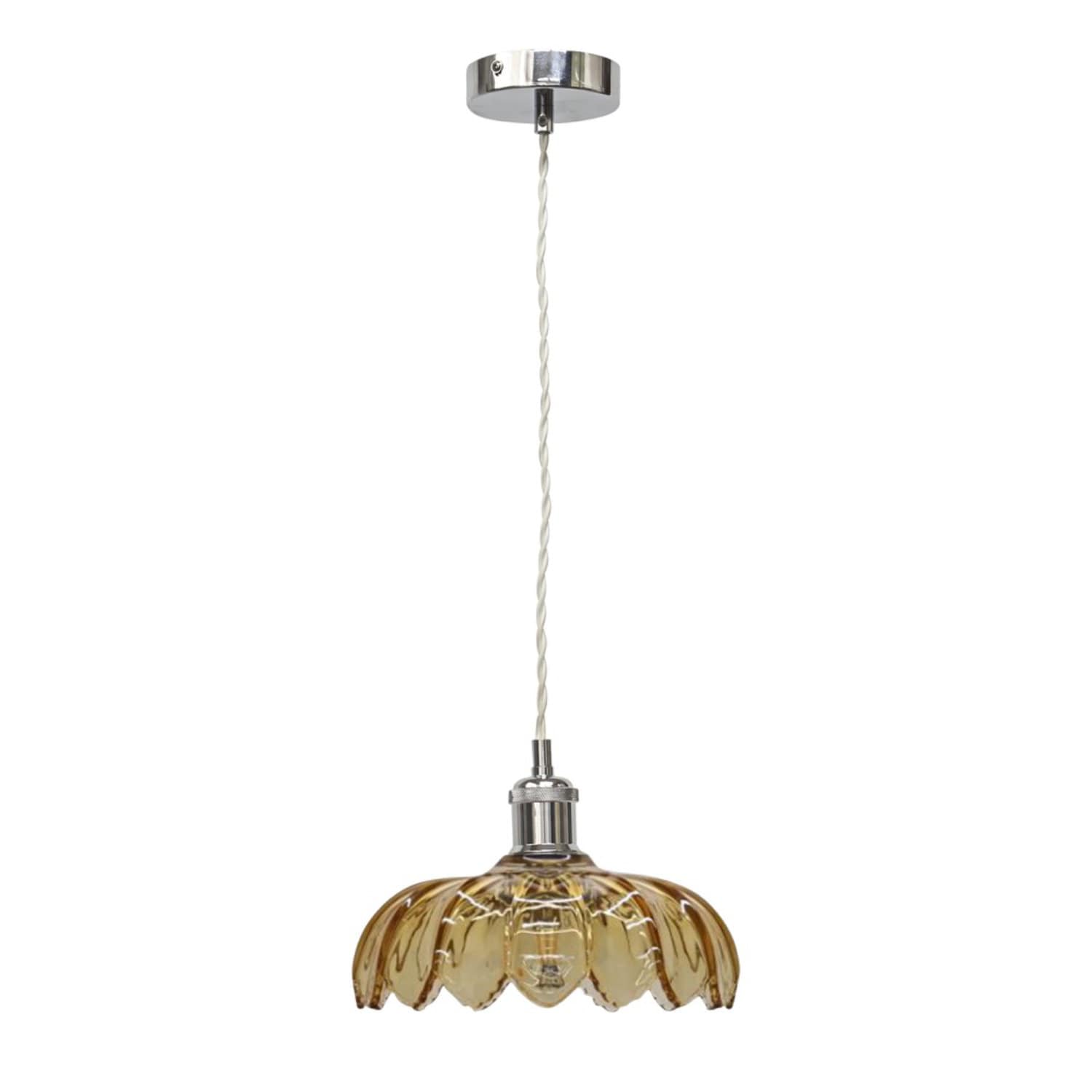 First Choice Lighting Alice - Amber Leaf Design Pendant Shade with Chrome Flex Set
