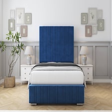 Sloomy Langston Navy Plush Bed Frame With Mattress With 50" Upholstered Headboard 3' Single