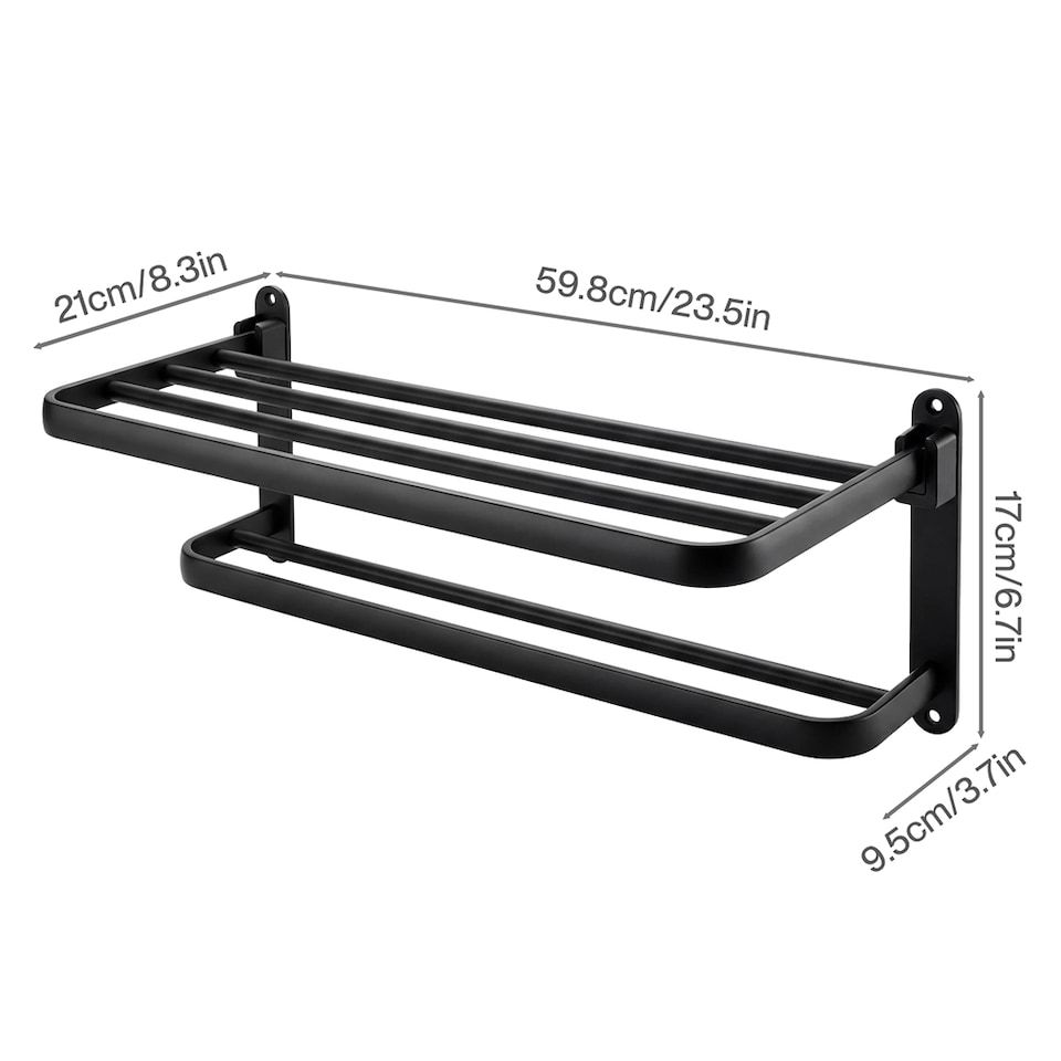 image 1 of Levede Towel Holder with 2 Bars Wall Mounted No Drill Bathroom Shelf Black