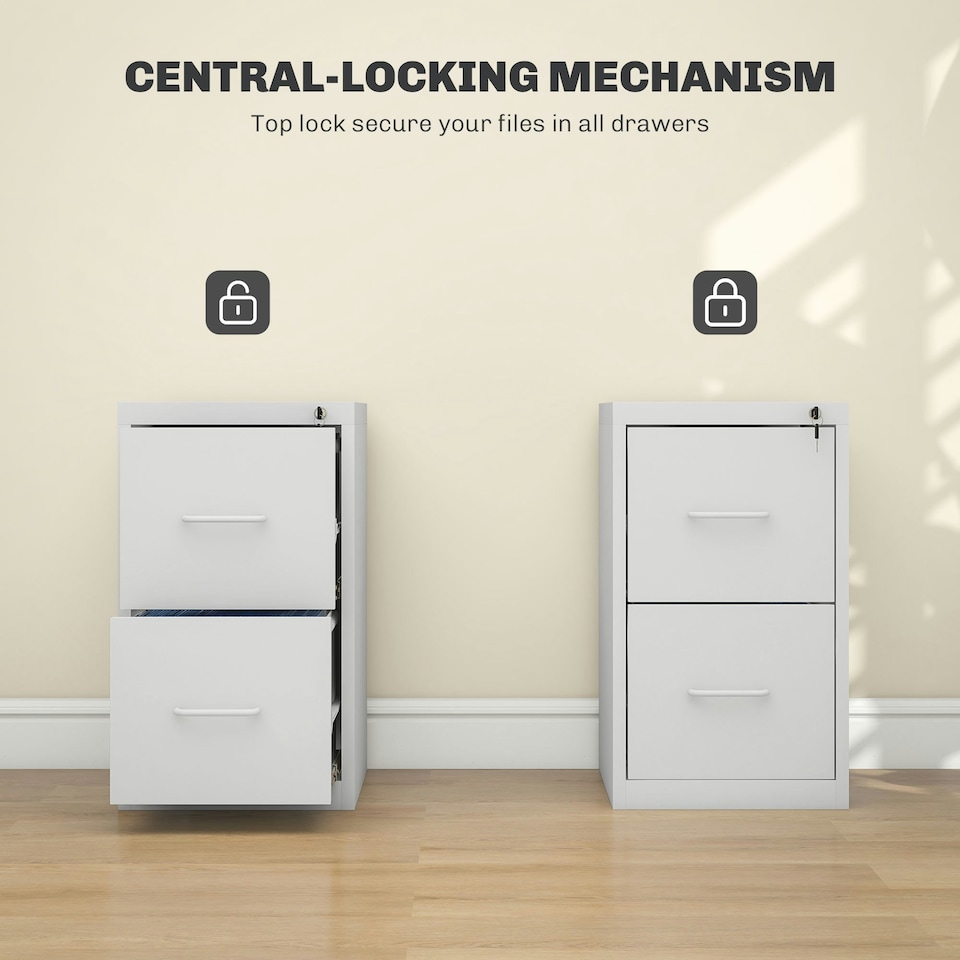 image 1 of HOMCOM 2 Drawer Filing Cabinet Steel File Cabinet for A4 Letter Size Cream