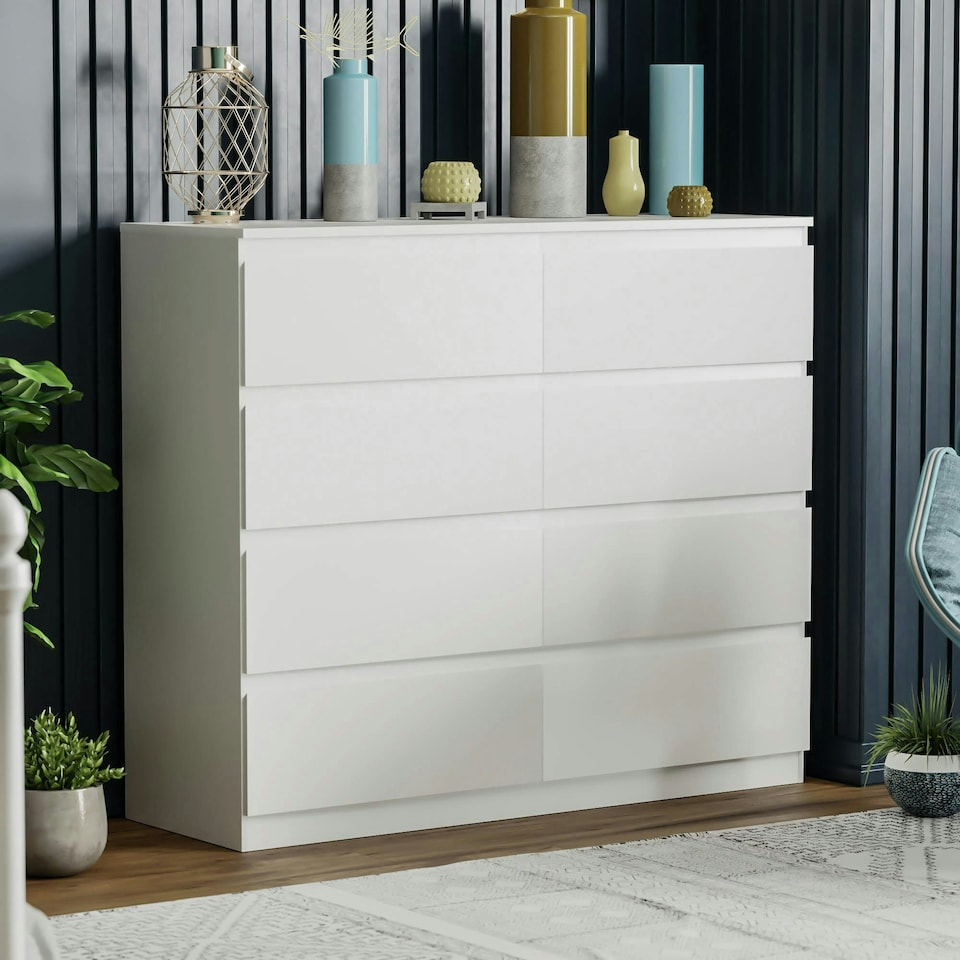 image 1 of Vida Designs Denver 8 Drawer Chest of Drawers Bedroom Storage, White