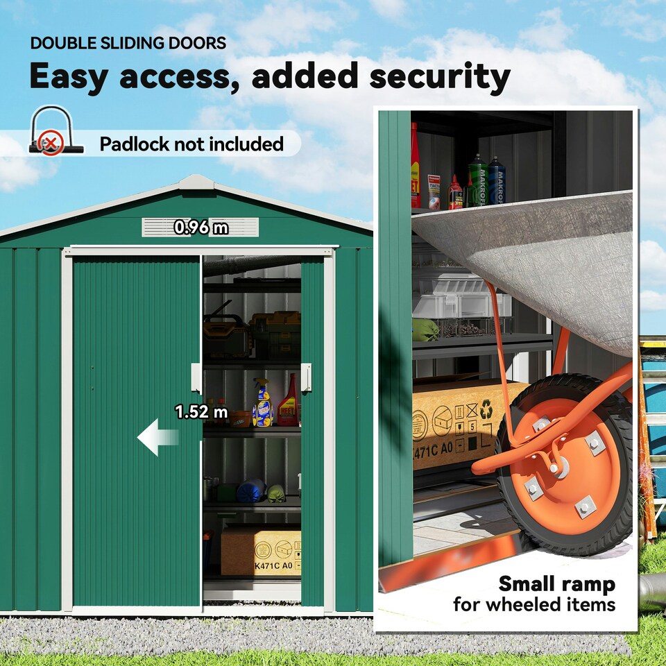 image 1 of Outsunny 7 x 4ft Garden Shed Storage with Foundation Kit and Vents, Green