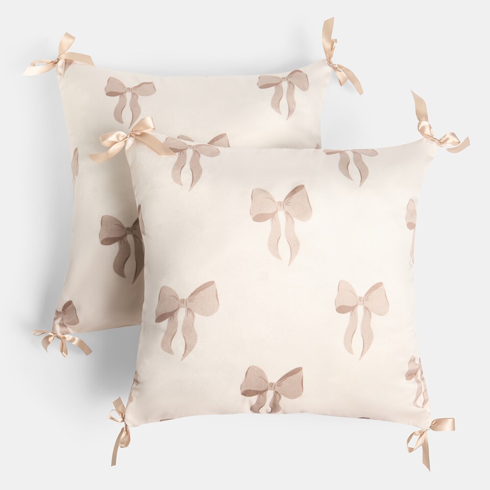 image 1 of OHS 2 x Bows Matte Velvet Cushion Covers Home Decor | Cream | Cream/Natural