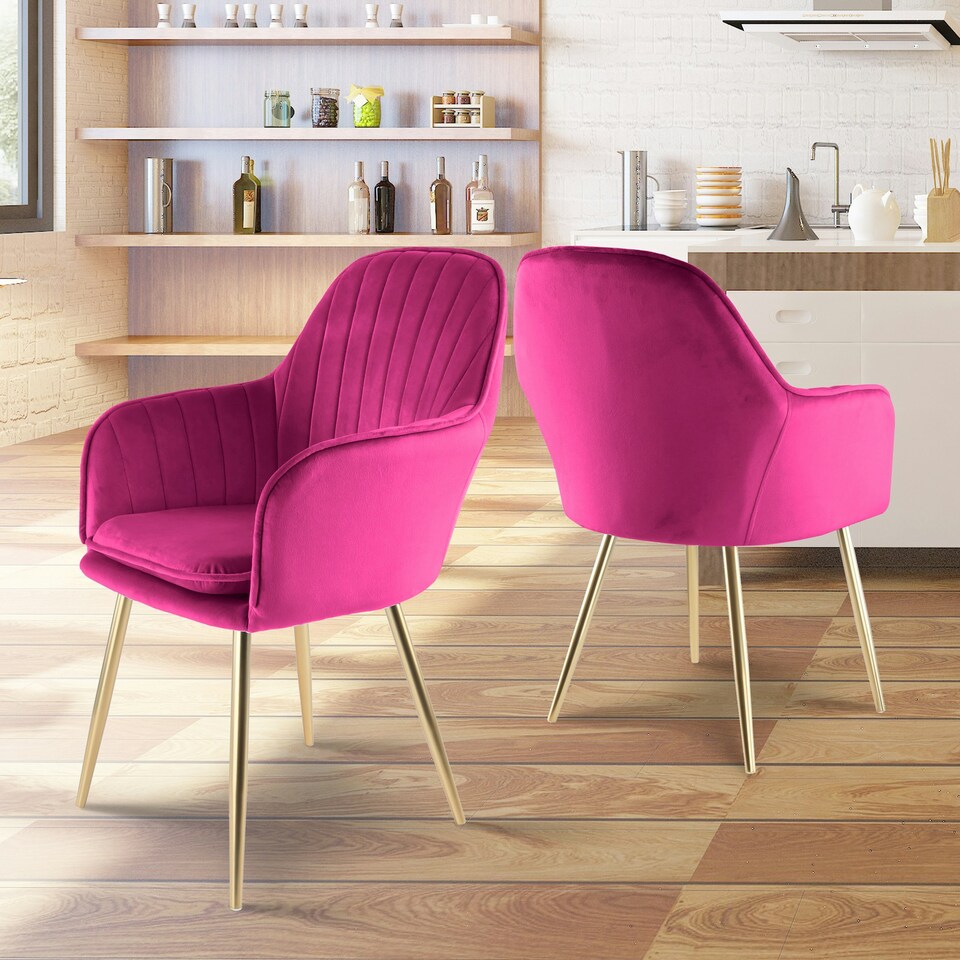image 1 of MUSE Pair of Chairs Upholstered in Velvet Fabric with Gold Legs - Fuchsia Pink Pink | Fuchsia