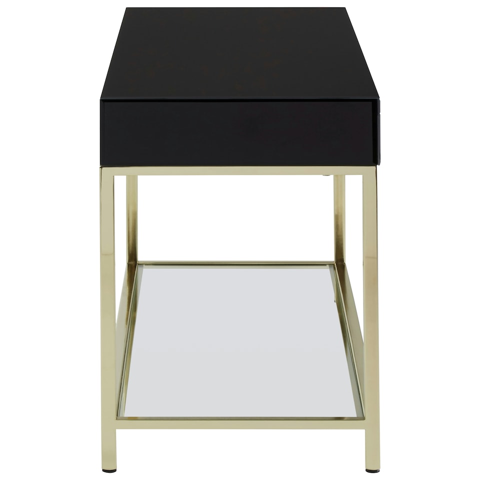 image 1 of Interiors by Premier Glamorous Gold Finish Console Table, Decorative Table For Livingrooms, Stylish Room Table With Glass Shelf Black
