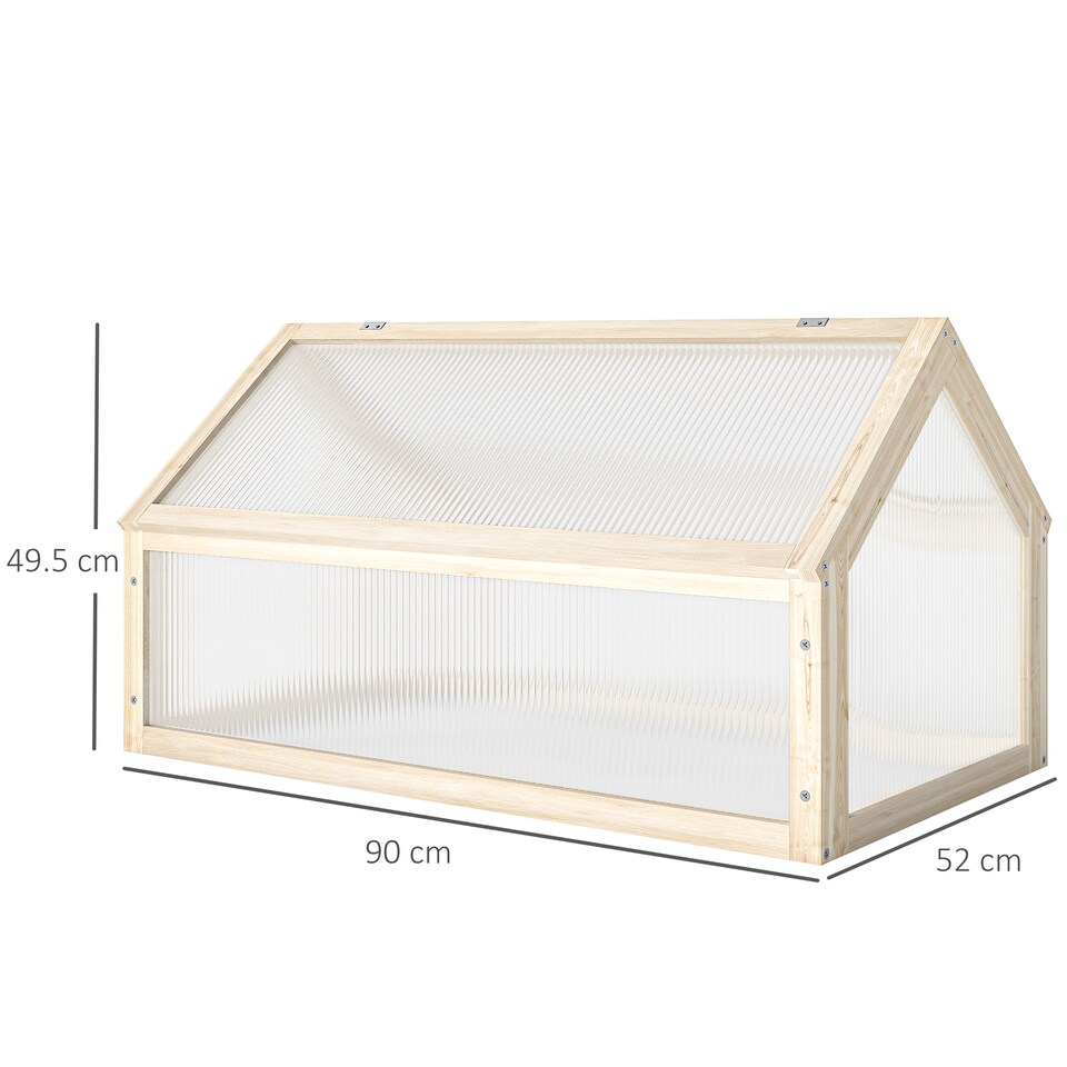 image 1 of Outsunny Wooden Cold Frame Greenhouse Garden Polycarbonate Grow House, Natural