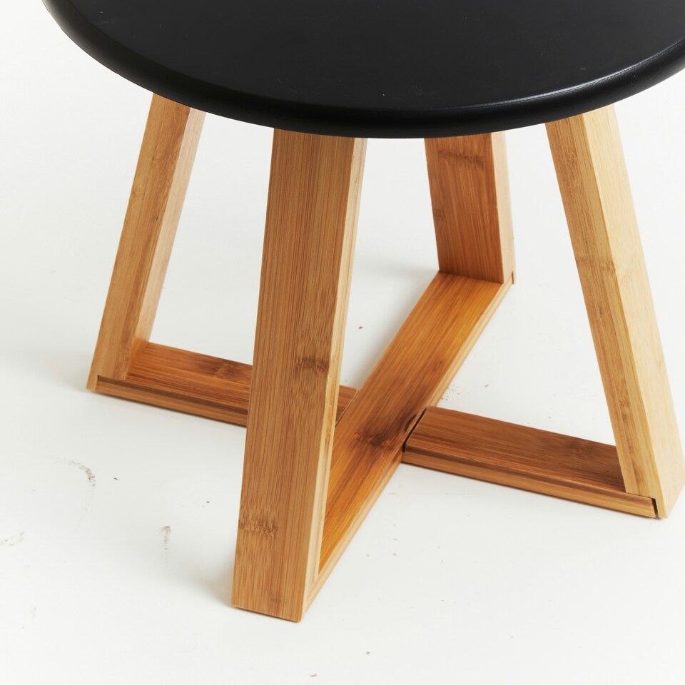 image 1 of Interiors By Premier Stylish Black And Natural Bamboo Round Stool, Durable Bamboo Frame Kitchen Bar Stool, Versatile Bar Stool