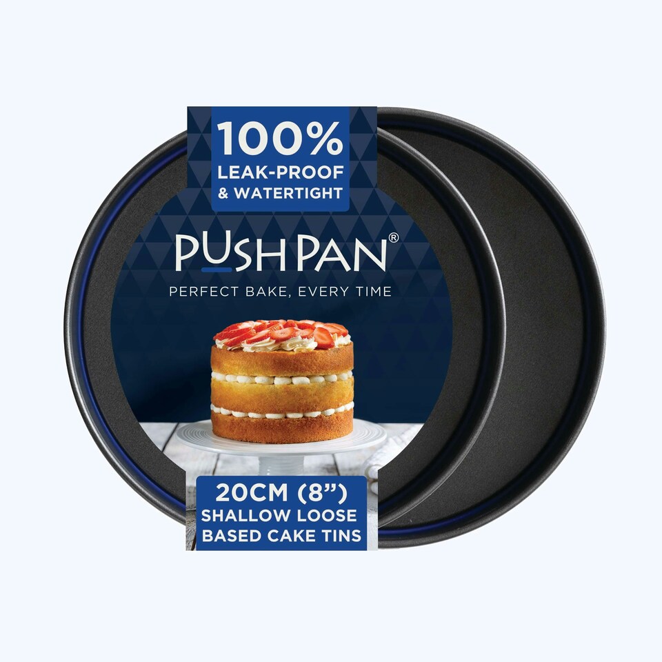 image 1 of PushPan Set of 2 x 8 Inch Shallow Cake Tins Grey/Pewter