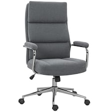 HOMCOM Linen Fabric Office Desk Chair with Tilt Function, Charcoal Grey | Grey | One Size
