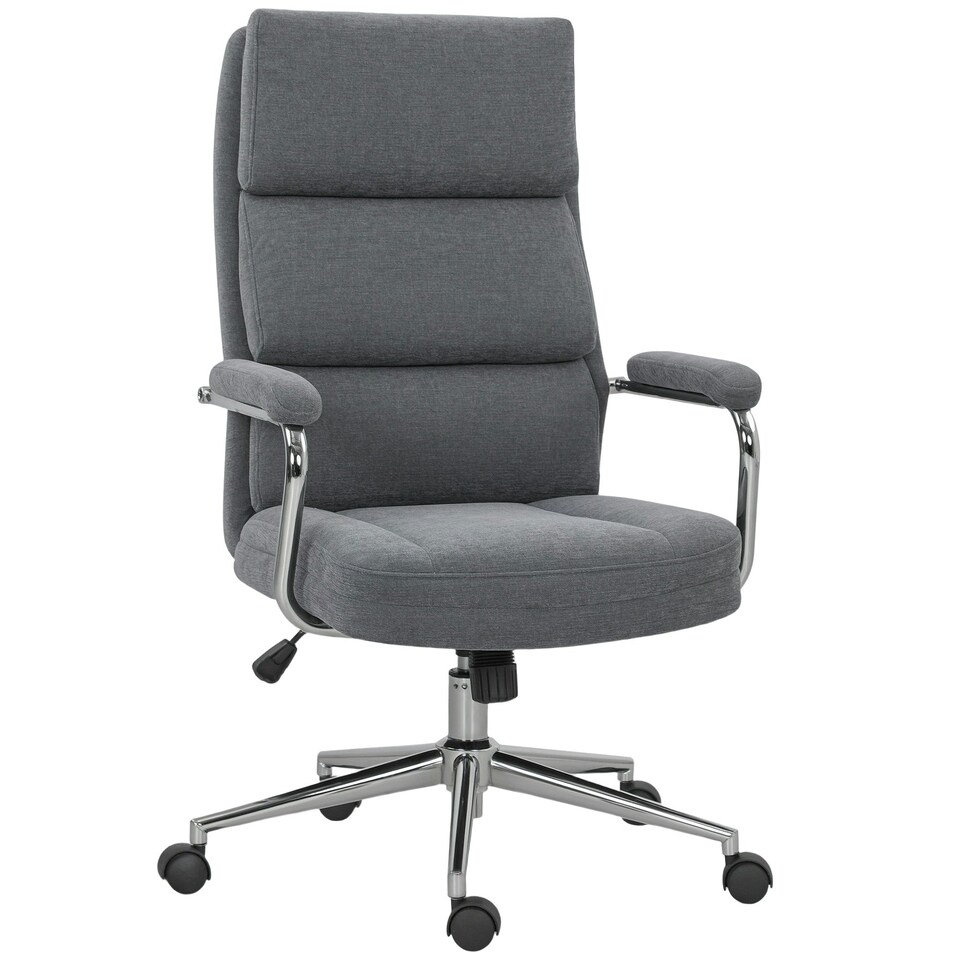 image 1 of HOMCOM Linen Fabric Office Desk Chair with Tilt Function, Charcoal Grey | Grey | One Size