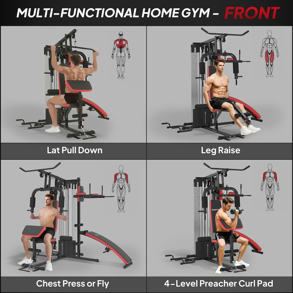 image 1 of SPORTNOW Multi Gym Workout Station with Sit Up Bench, Push Up Stand, Dip Bars