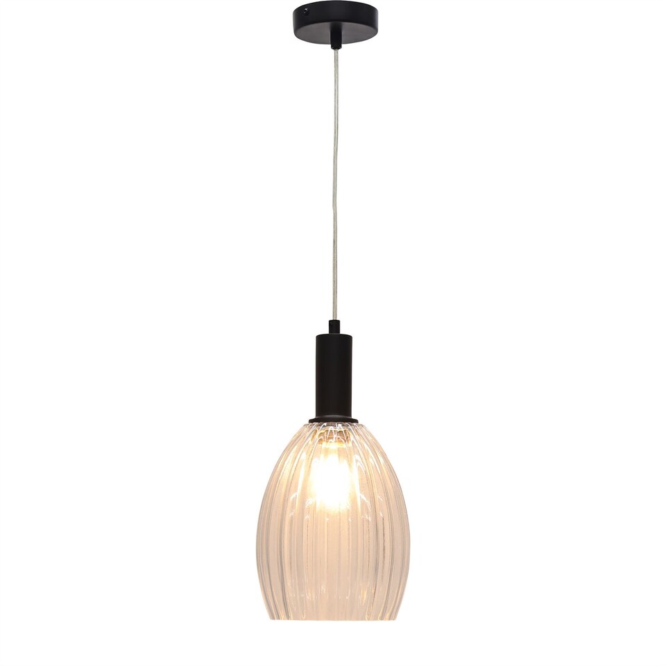 image 1 of Birch - Clear Fluted Glass Black Deco Pendant Fitting
