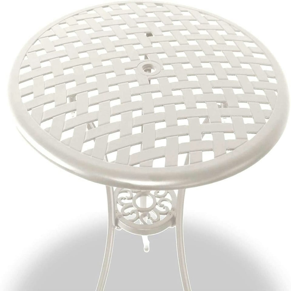 image 1 of Centurion Supports OSHOWA Luxurious Garden and Patio Table and 4 Large Chairs with Armrests Cast Aluminium Bistro Set - White with Green Cushions