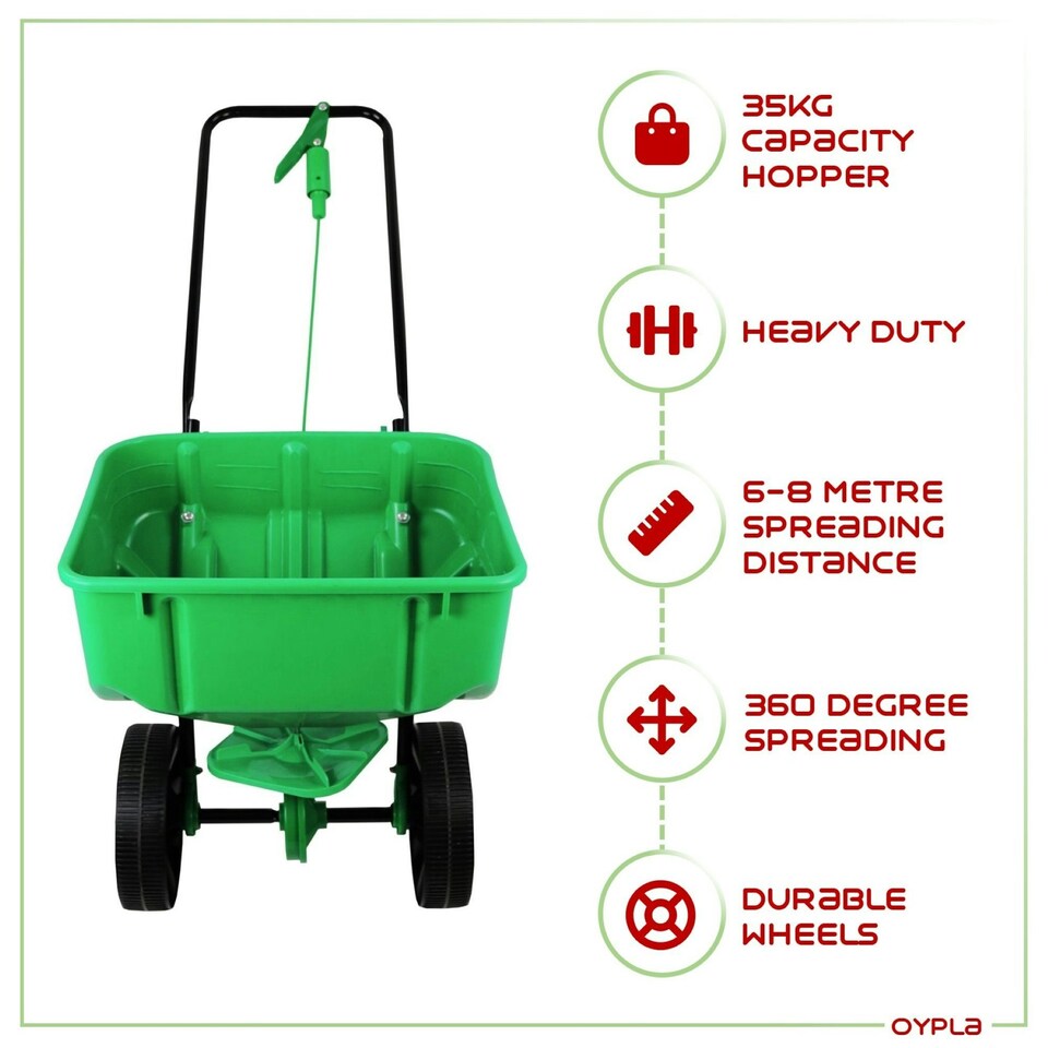 image 1 of Oypla Heavy Duty Rock Salt Grit Grass Seed Spreader 35KG Capacity