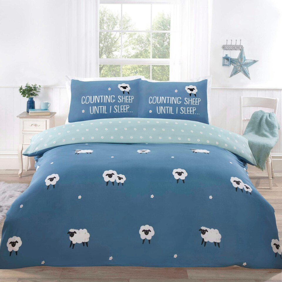 image 1 of Counting Sheep Cotton Duvet Cover Set Cover with Pillowcase Pink | Double