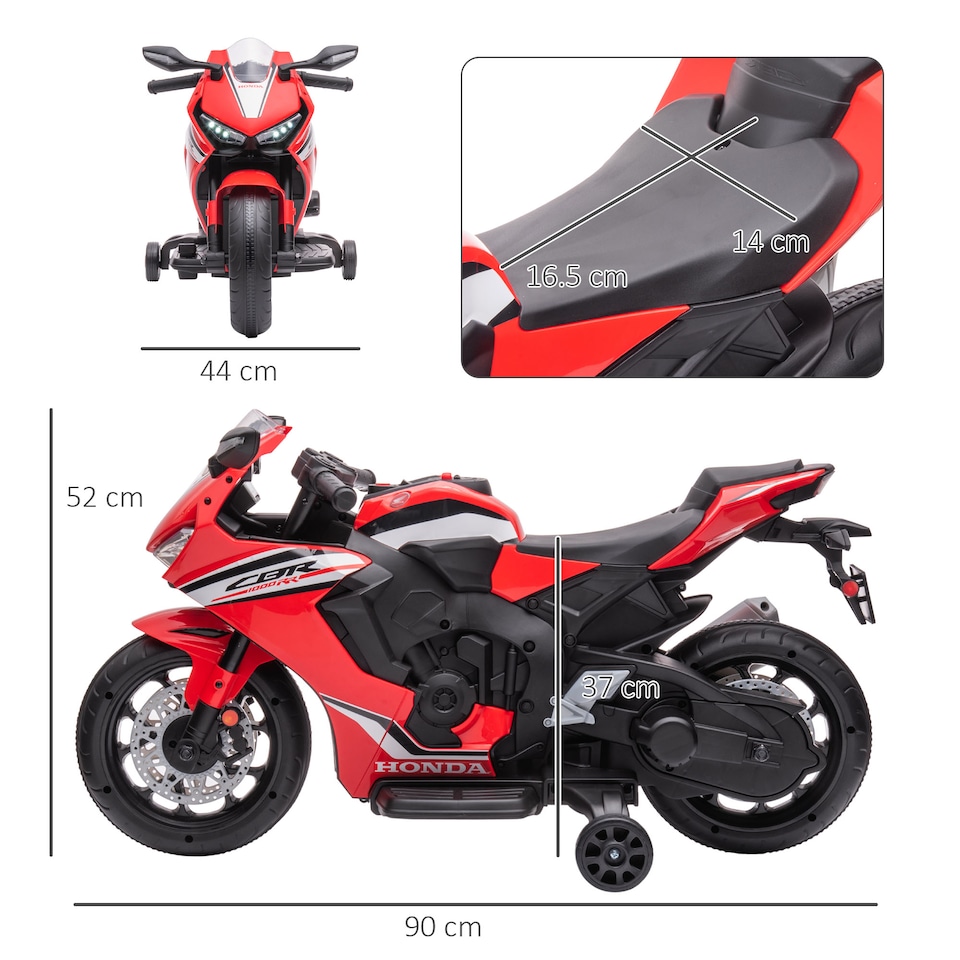 image 1 of HOMCOM Honda Licensed 6V Kids Electric Motorbike Ride On Motorcycle Vehicle with Headlights, Music, Training Wheels, for Ages 3-5 Years Red