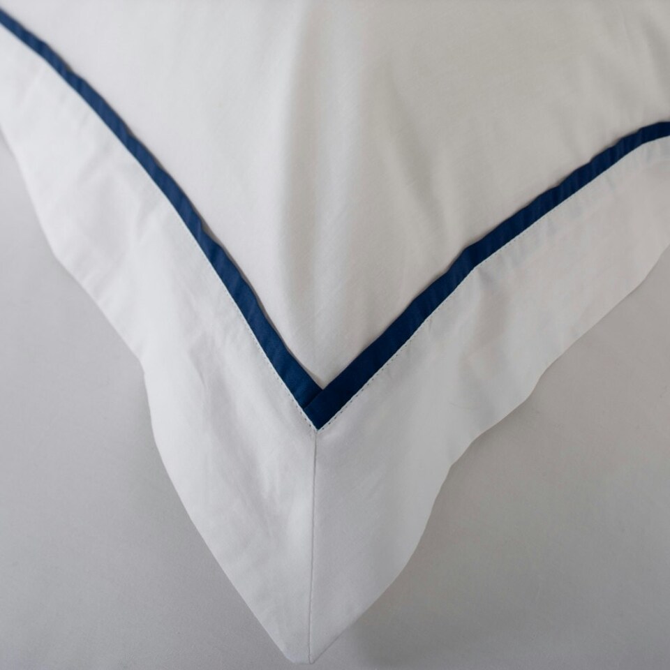 image 1 of Hampstead 100% Cotton Duvet Cover Set – 200 Thread Count with Inserted Ribbon & Oxford Pillowcases Blue | White | Super King