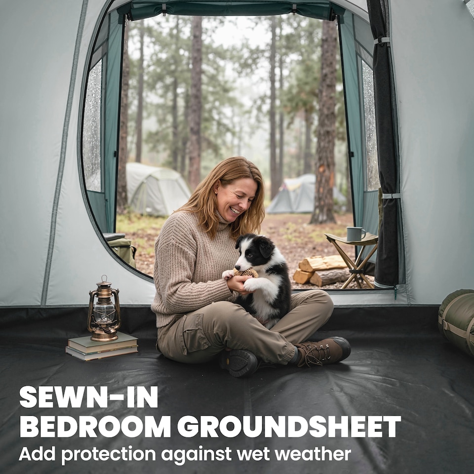 image 1 of Outsunny 3000mm Waterproof Camping Tent with 2 Rooms for 3 Man, Green