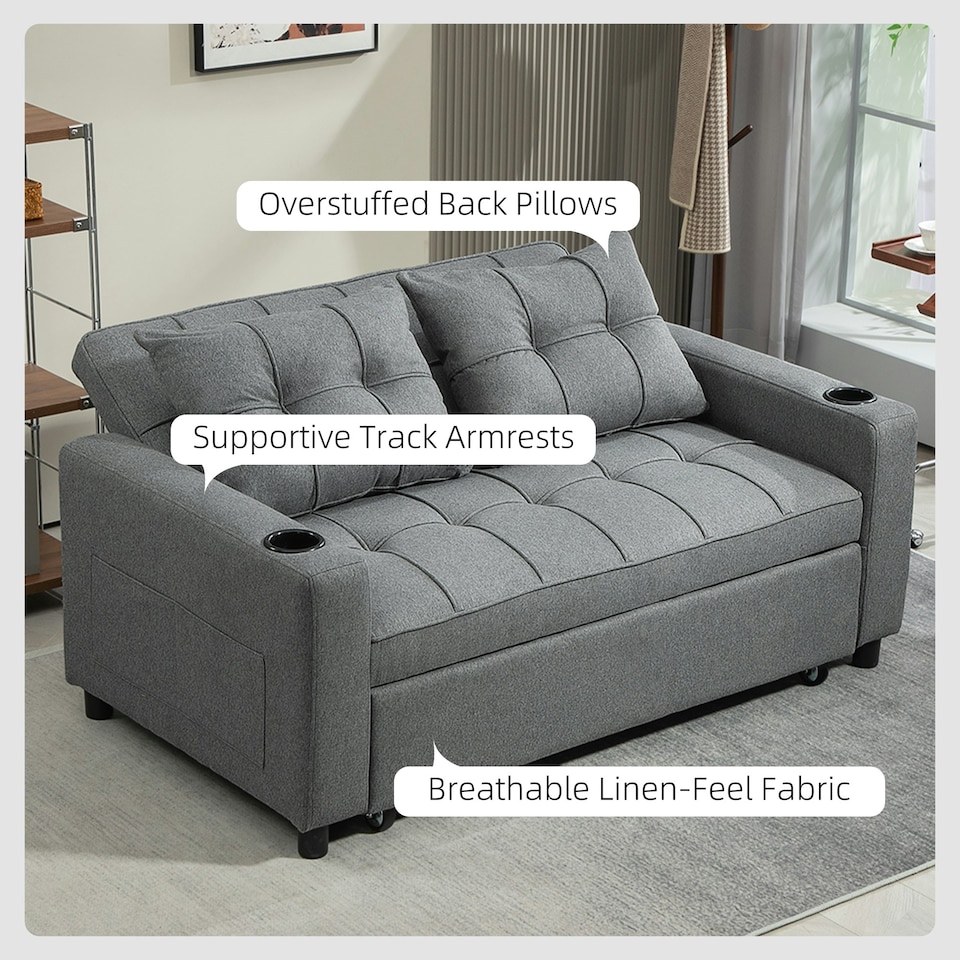 image 1 of HOMCOM 2 Seater Pull Out Sofa Bed with Pockets for Living Room Charcoal Grey | Multi | Two Seater