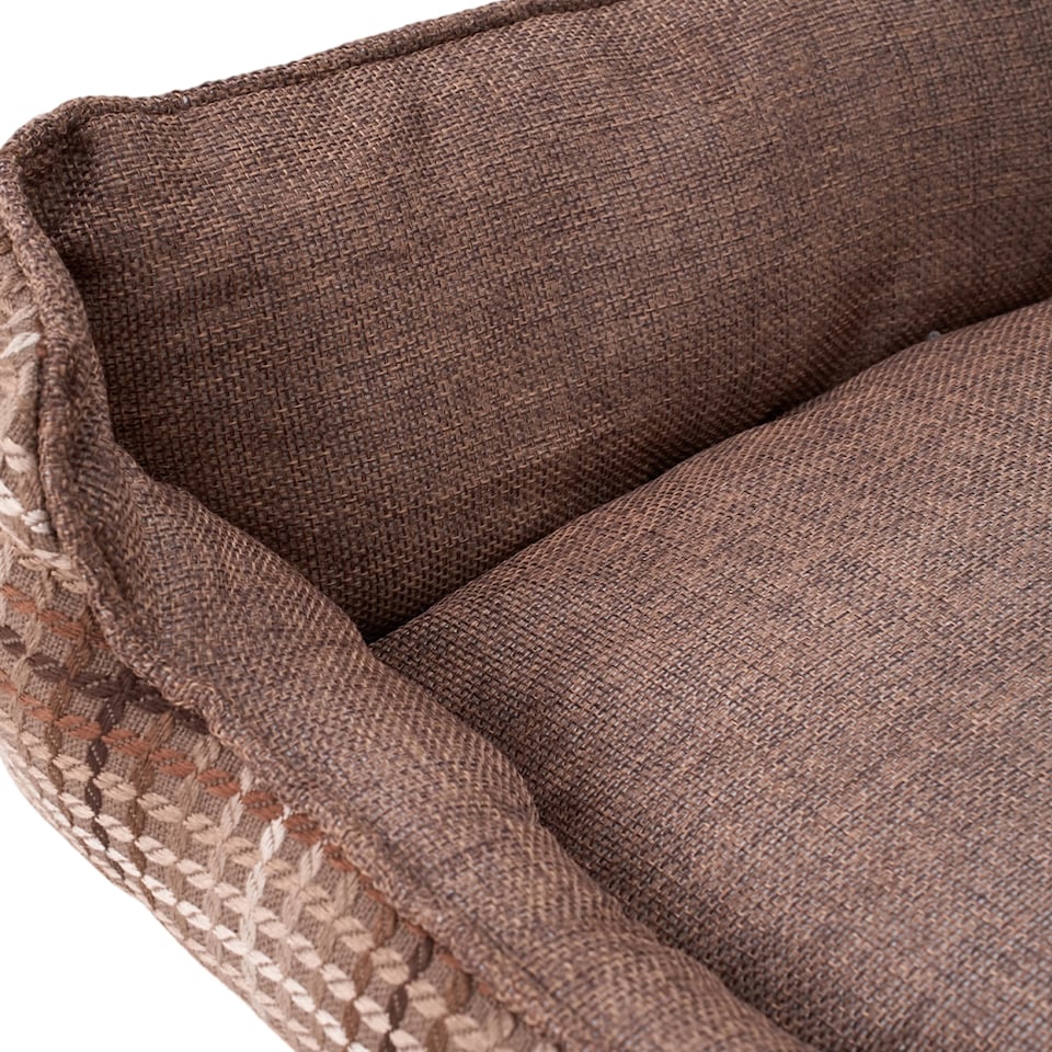 image 1 of Living and Home Linen Woven Pet Bed with Anti-Slip Bottom for Cats & Dogs | Brown | Brown Plaid | M