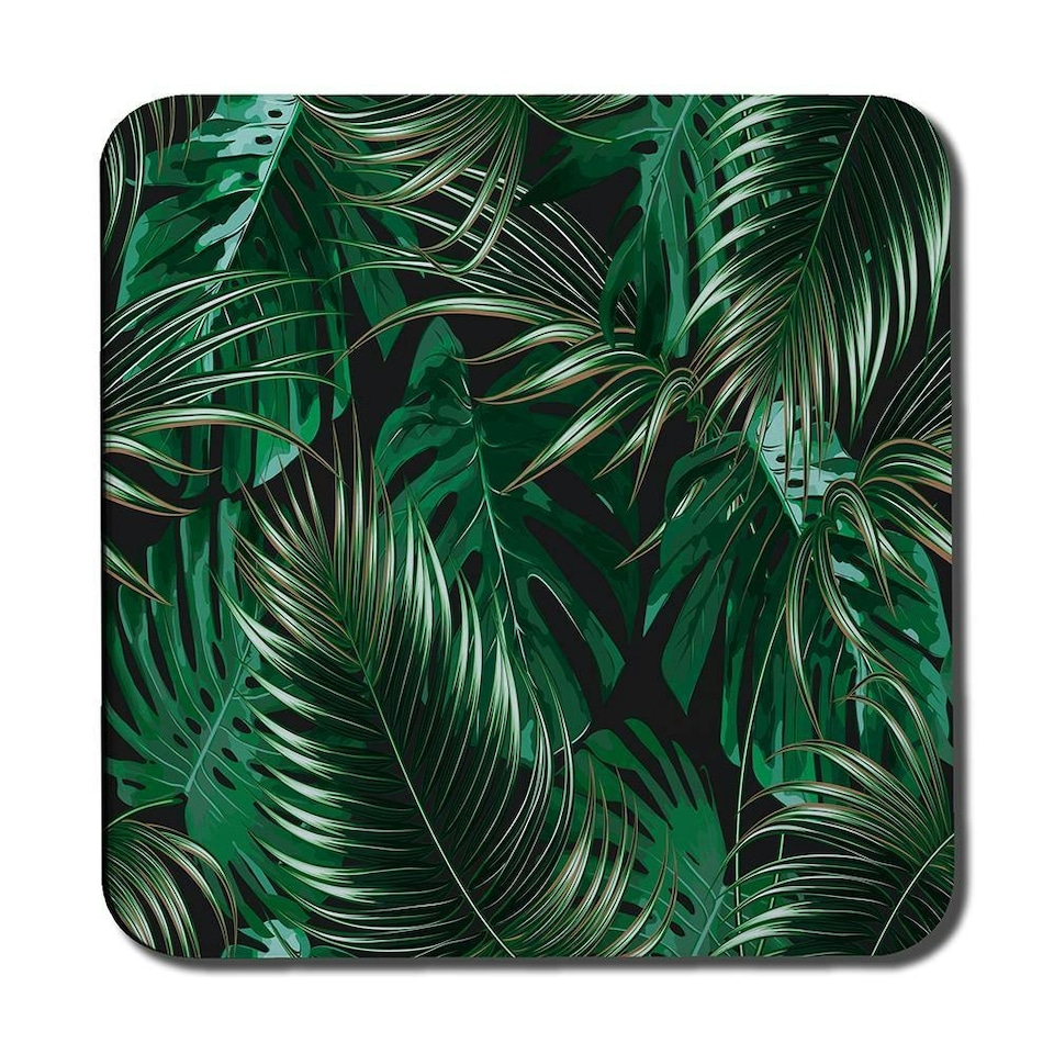 image 1 of Tropical Leaves on Black (Coaster)
