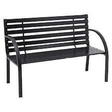 Living and Home Outdoor Garden Metal Wood Bench with Backrest - Black
