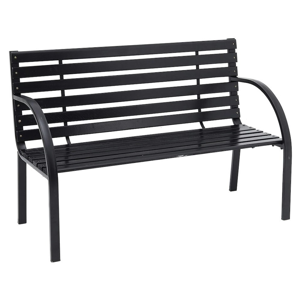 image 1 of Living and Home Outdoor Garden Metal Wood Bench with Backrest - Black