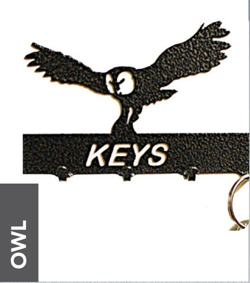 Poppyforge Owl Key Holder - Rack - Solid Steel - W15 x H9 cm - Black